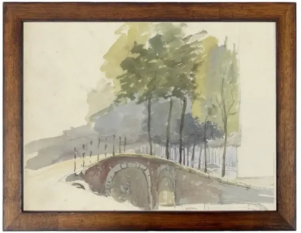 Ashby Traditional Green Bridge Brown Walnut Frame Painting - 8x10