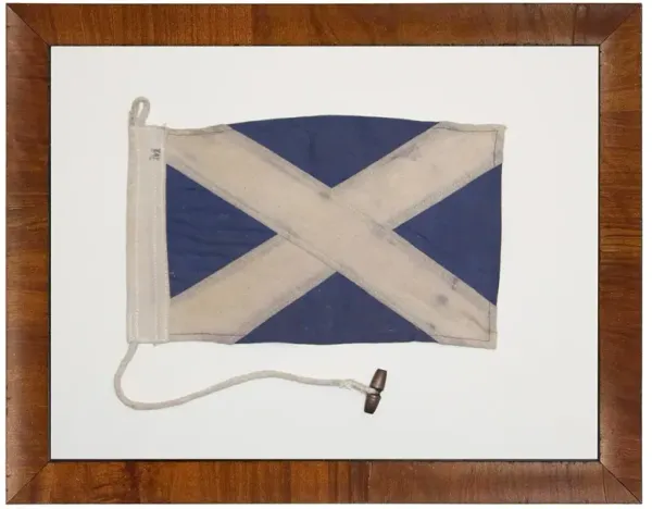 Blythe Coastal Blue Nautical Flag Brown Burl Frame Mixed Media - 16x20