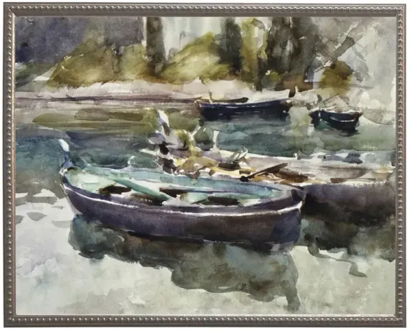 Corwin French Country Blue Boat Silver Beaded Frame Painting - 8x10