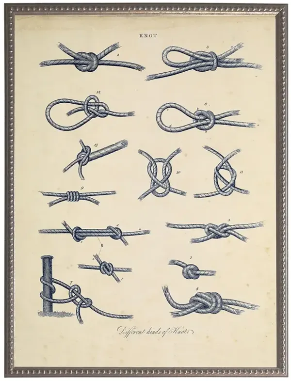 Iver Coastal Blue Knot Antique Silver Beaded Frame Illustration - 24x18