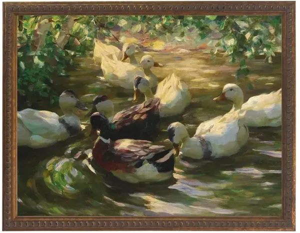 Greer Traditional Green Duck Antique Gold Frame Painting - 8x10