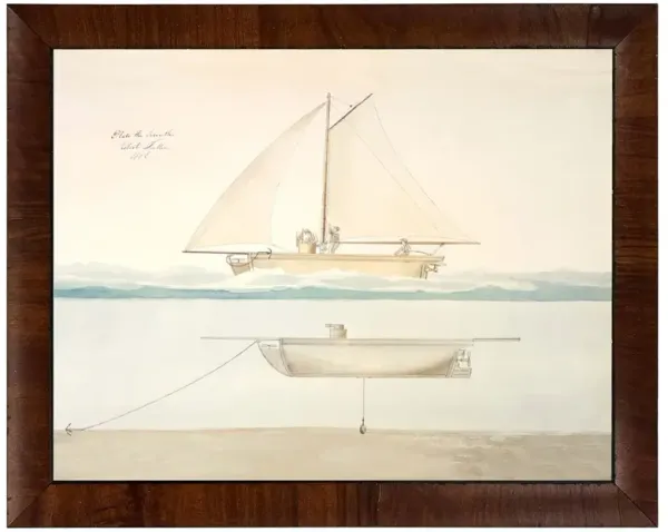 Solas Coastal Beige Sailboat Brown Walnut Burl Frame Painting - 12x16