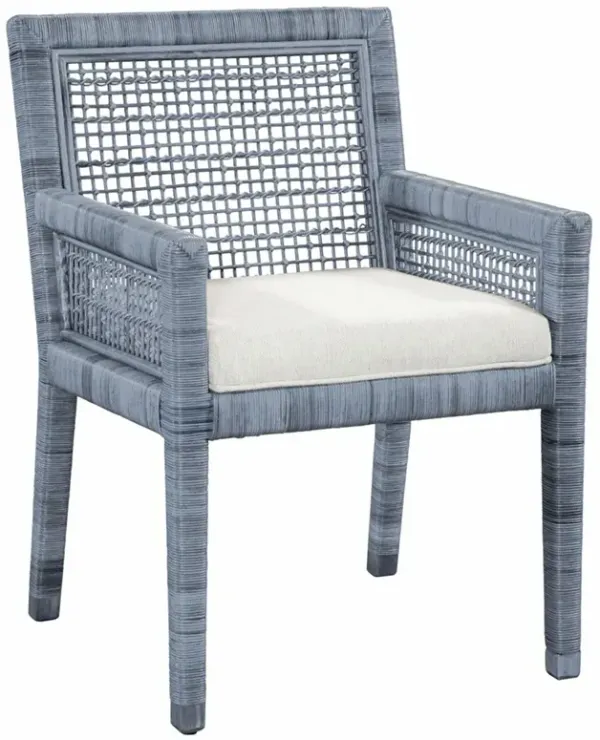 Mako Coastal Beach Blue Rattan White Performance Dining Arm Chair