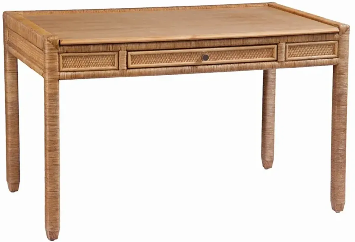 Mako Coastal Beach Brown Rattan Writing Desk