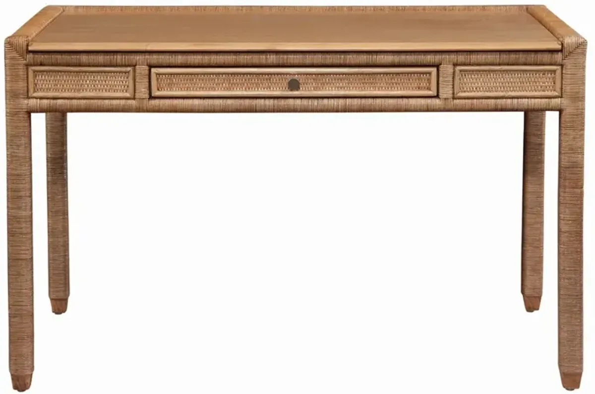 Mako Coastal Beach Brown Rattan Writing Desk