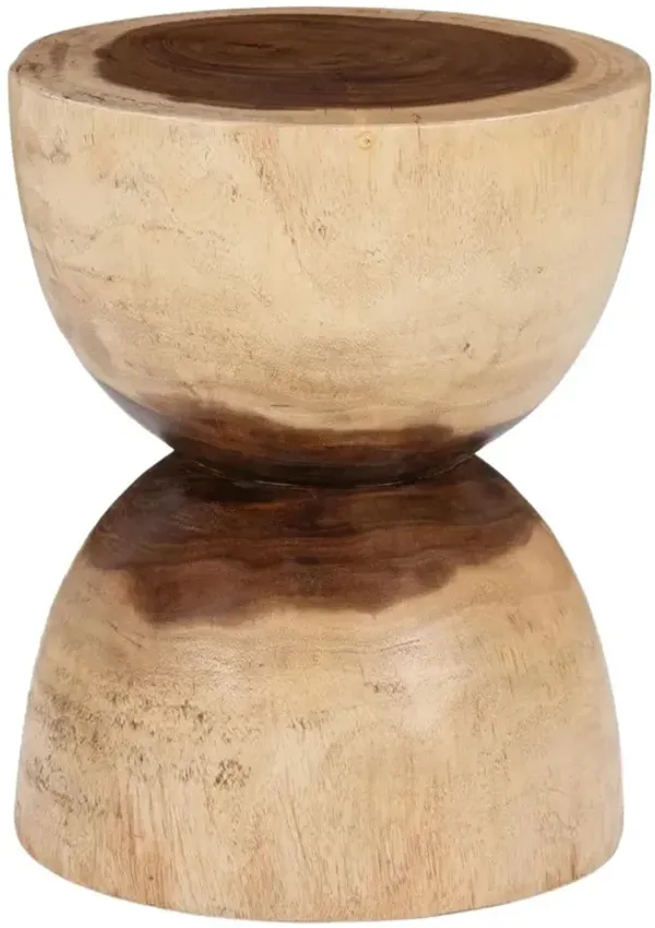 Liana Coastal Beach Natural Wood Round Drum Side Table