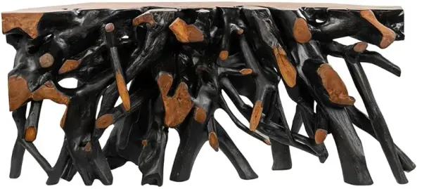 Prescy Coastal Beach Black Brown Teak Wood Root Console Table - Large
