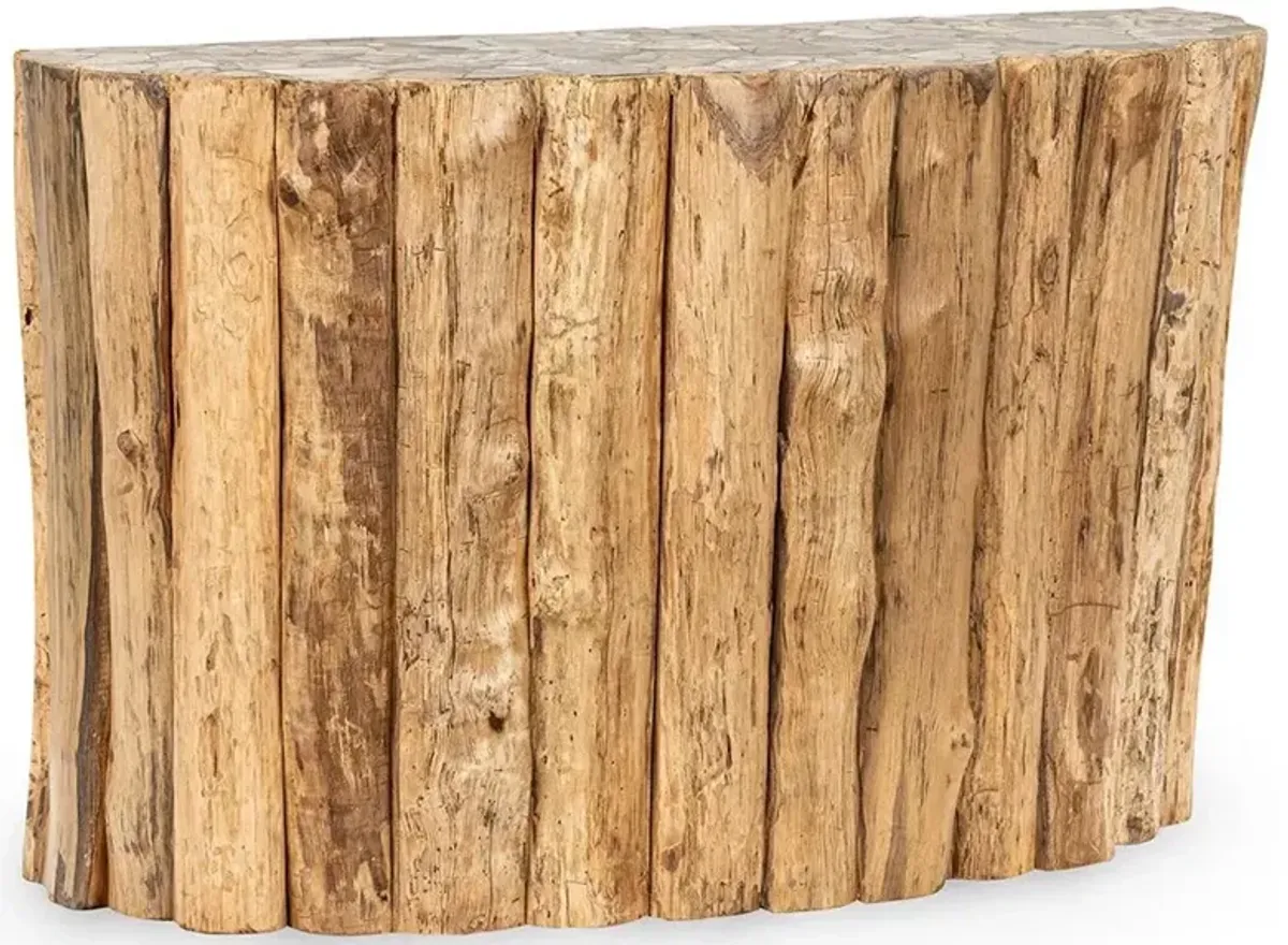 Nala Coastal Beach Petrified Teak Wood Console Table