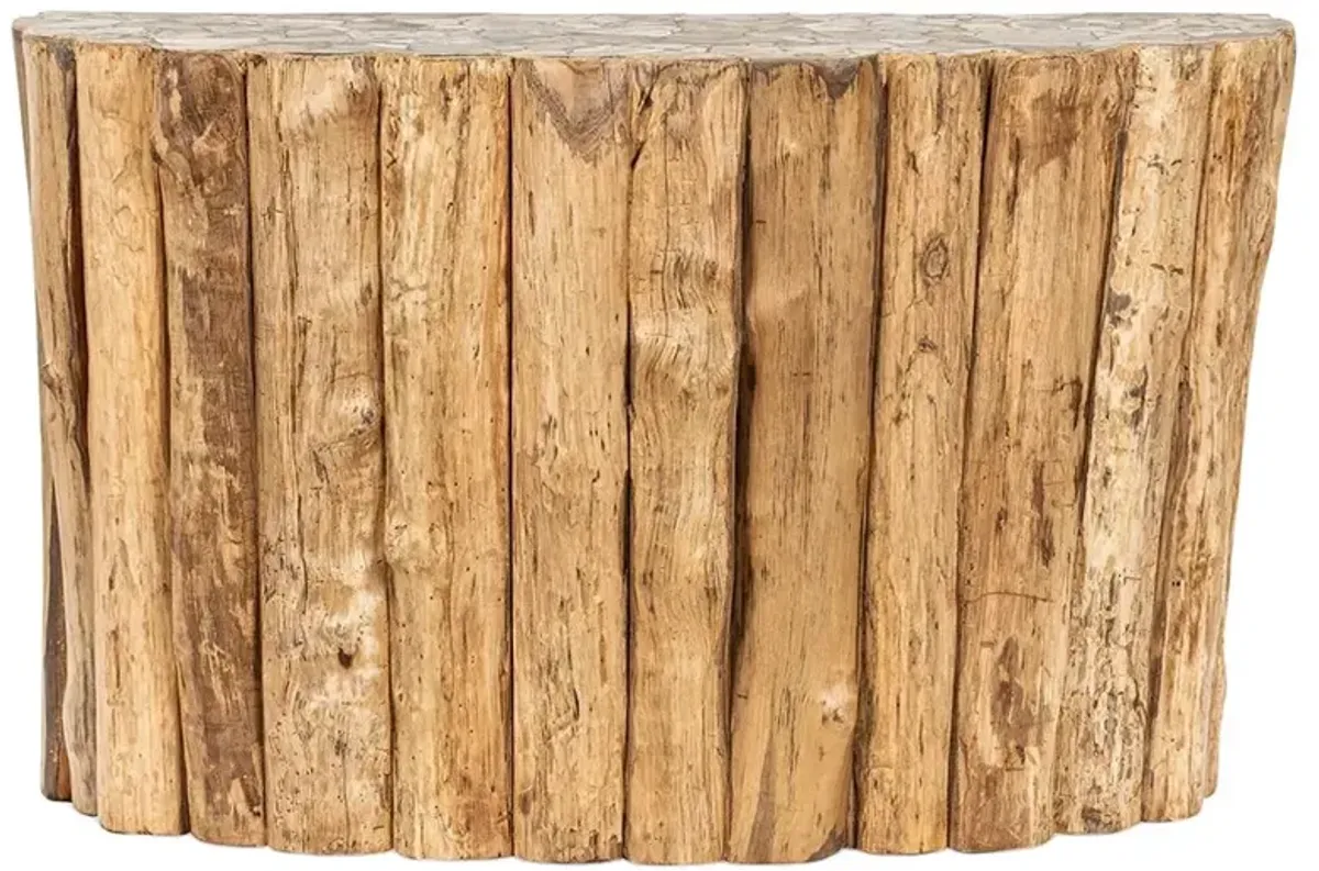 Nala Coastal Beach Petrified Teak Wood Console Table