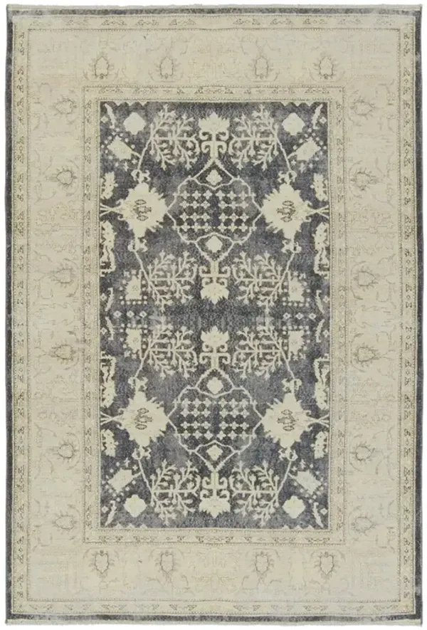 Luciana French Country Navy Cotton Medallion Patterned Rug - Sample