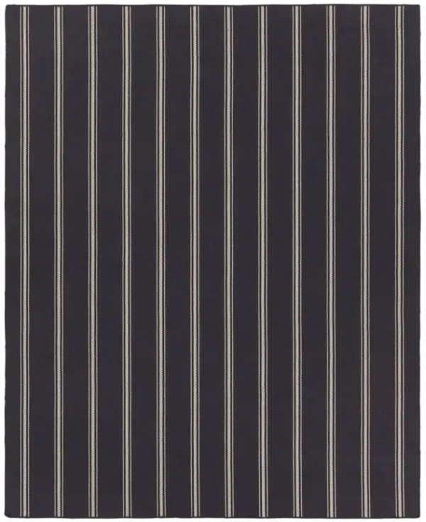 Mavian Coastal Beach Navy Blue Striped Patterned Indoor Outdoor Rug - Sample