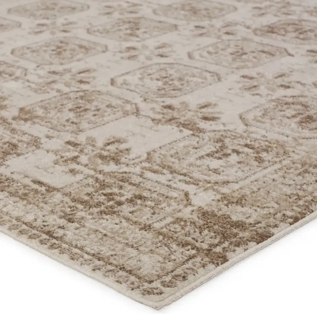 Mirabella Global Bazaar Beige Trellis Patterned Washable Rug - Sample
