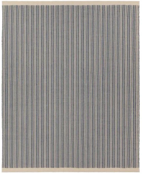 Morien Updated Traditional Dark Blue Striped Patterned Indoor Outdoor Rug - Sample