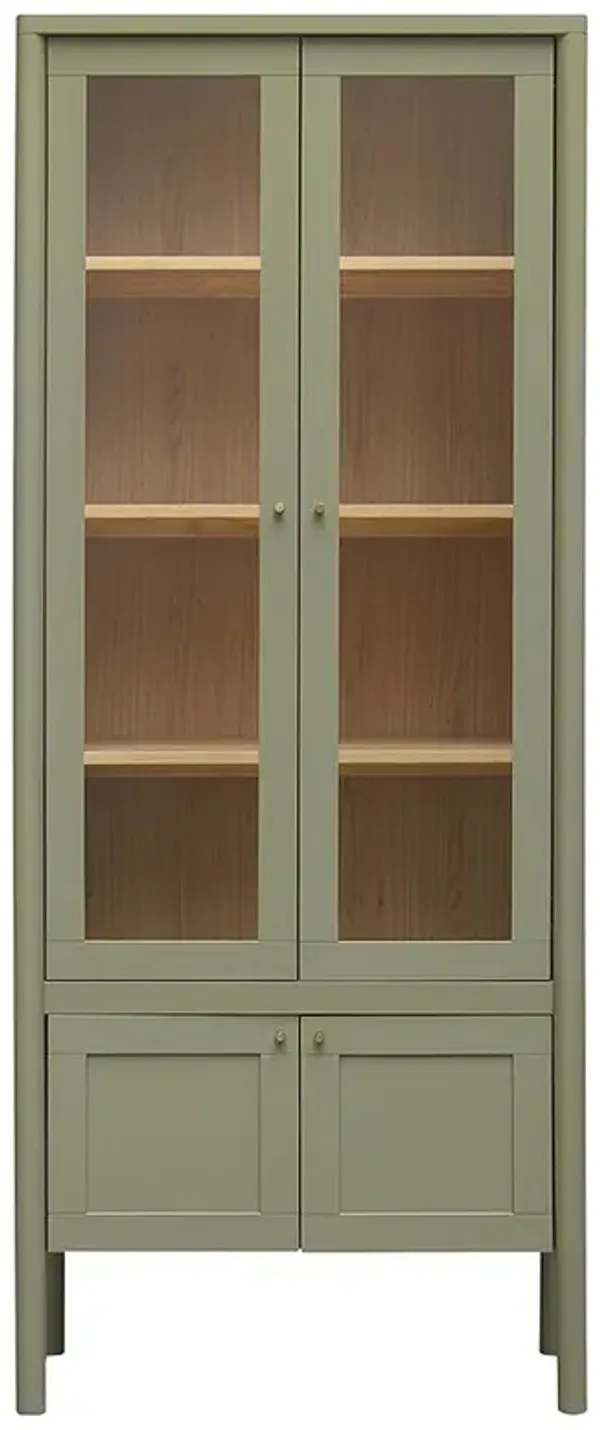 Riona Modern Classic Green Pine Wood Tall Display Cabinet