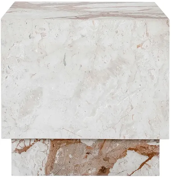 Elena Modern Classic White Marble Square Block Side Table