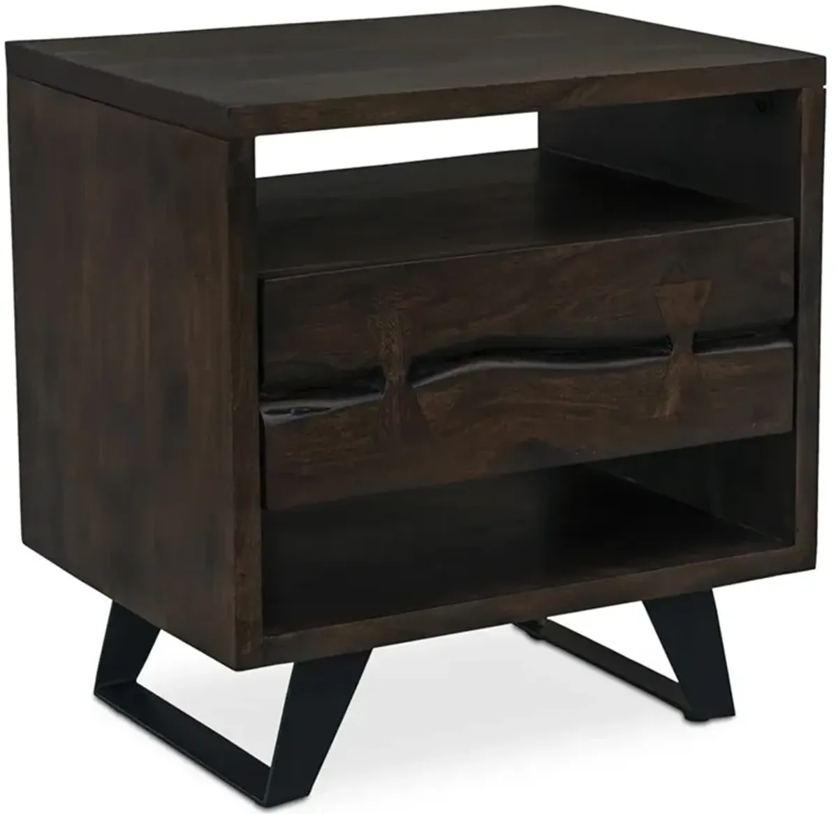 Atlas Rustic Lodge Dark Brown Acacia Wood Nightstand