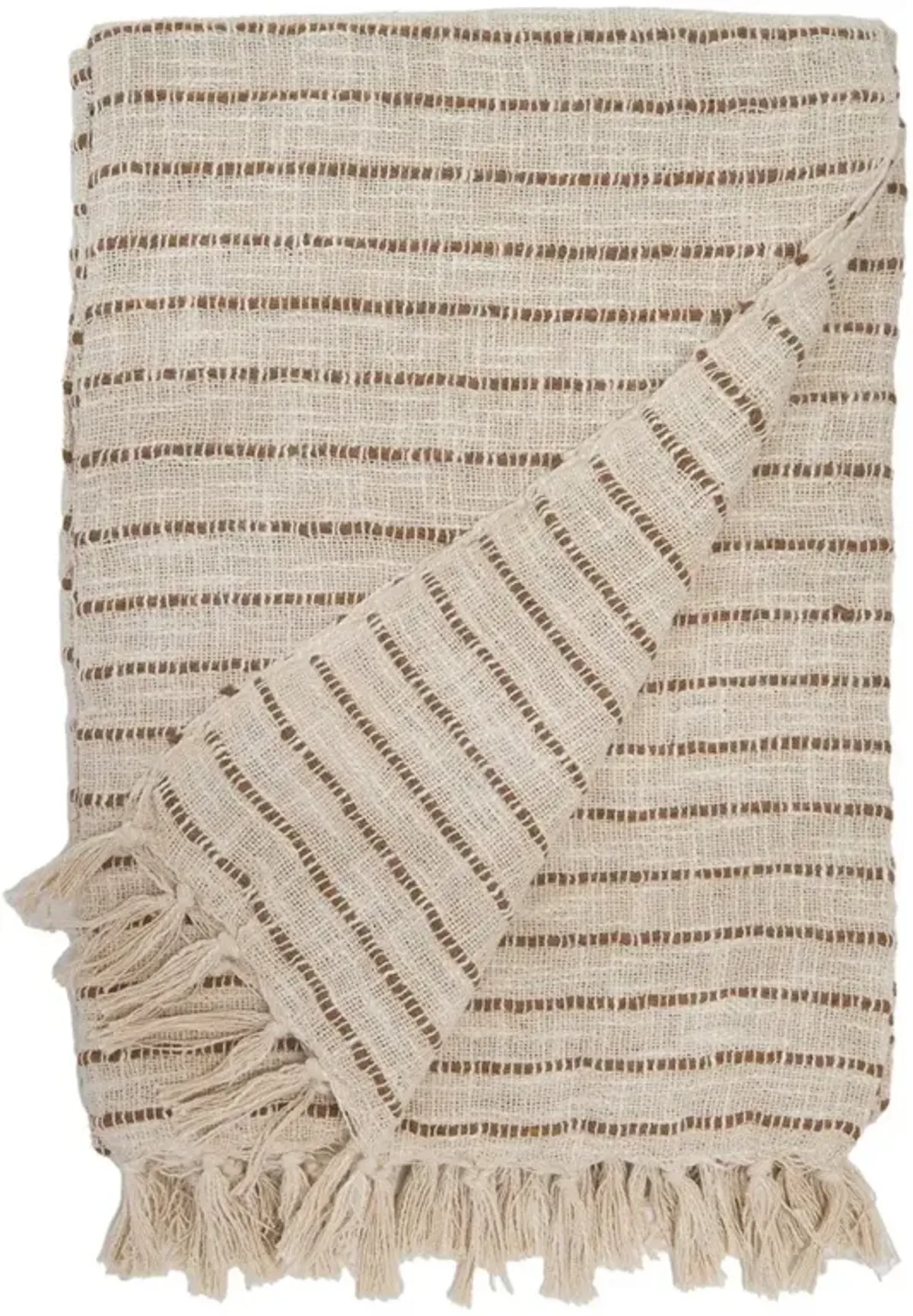 Jojo Coastal Beach Walnut Brown Cotton Striped Oversized Throw Blanket