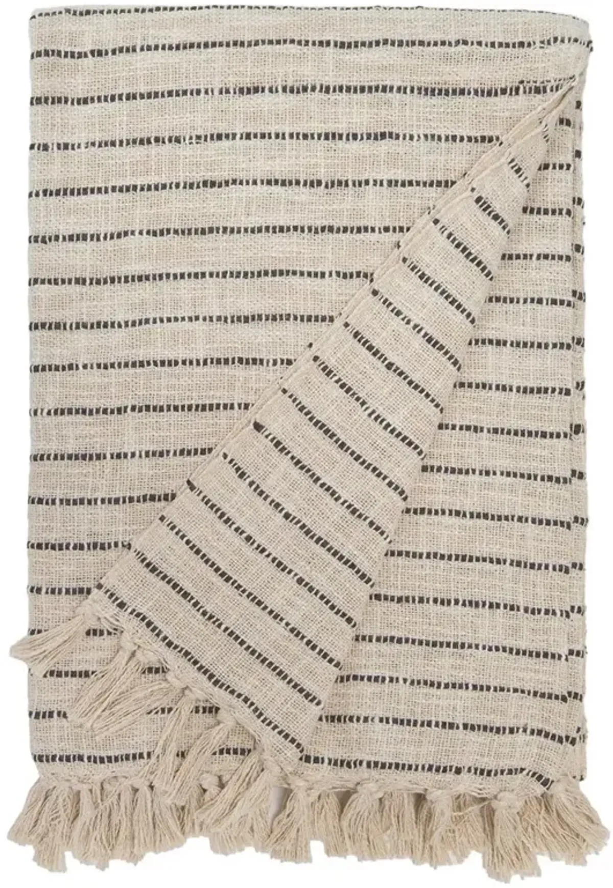 Jojo Coastal Beach Charcoal Cotton Striped Oversized Throw Blanket