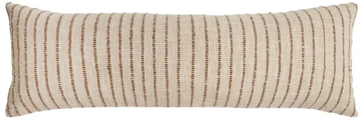 Jojo Coastal Beach Walnut Brown Cotton Striped Lumbar Pillow - 14x40