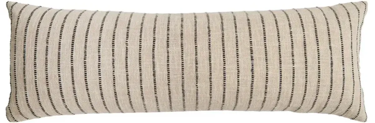 Jojo Coastal Beach Charcoal Cotton Striped Lumbar Pillow - 14x40