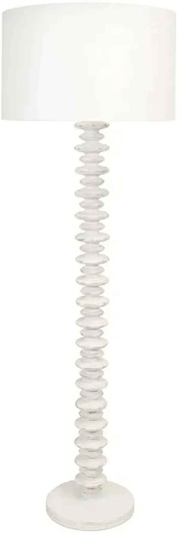 Fishbone Coastal Beach Whitewash Birch Wood Column Floor Lamp
