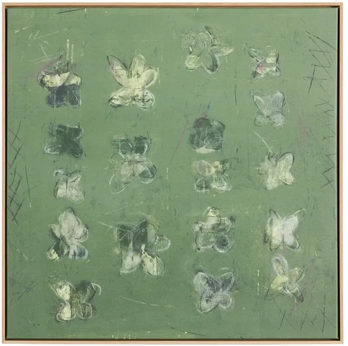 Selah Modern Classic Green Floral Brown Oak Frame Painting - 24x24