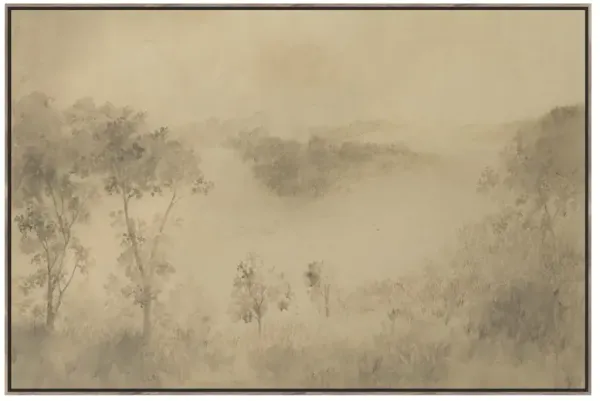 Hill Country Beige Landscape Walnut Wood Frame Painting - 48x72