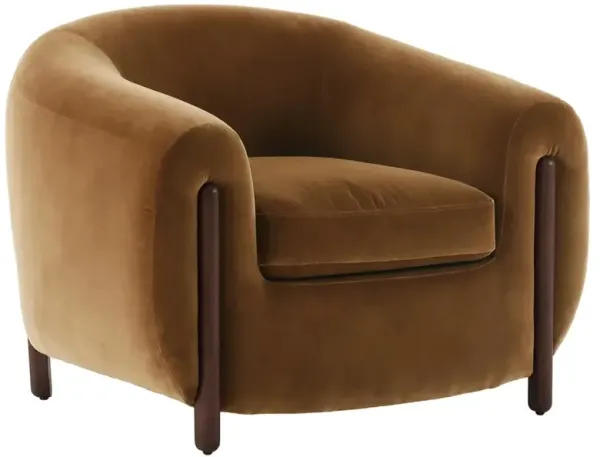 Riley Mid Century Modern Brown Velvet Performance Barrel Chair
