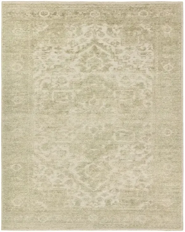 Evric Updated Traditional Green Wool Patterned Hand Knotted Rug - 10'x14'