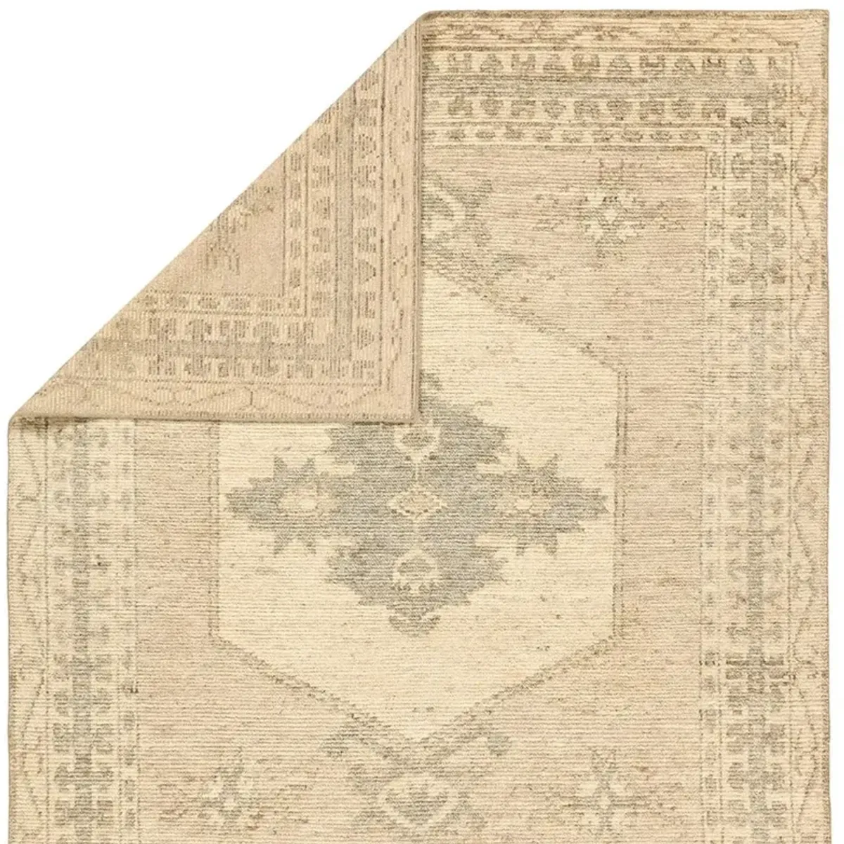 Aurik Updated Traditional Beige Wool Ushak Patterned Hand Knotted Rug - Sample