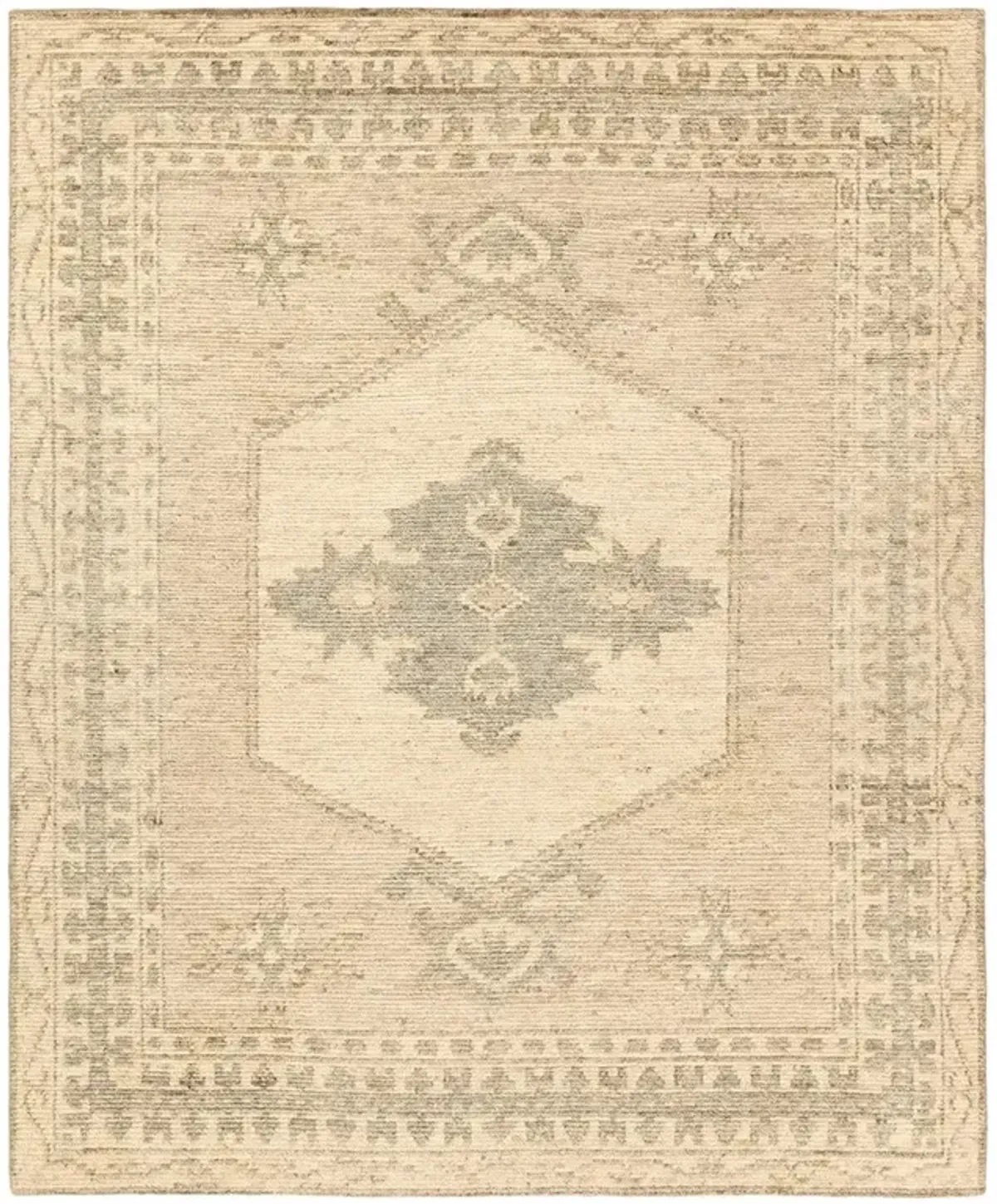 Aurik Updated Traditional Beige Wool Ushak Patterned Hand Knotted Rug - Sample