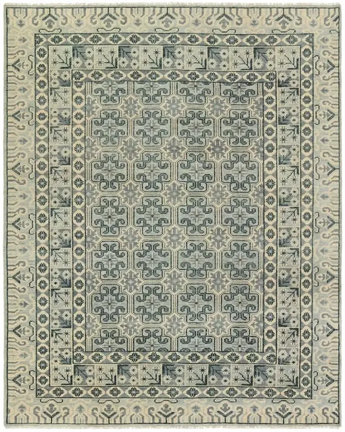 Amelia Updated Traditional Khaki Wool Floral Patterned Rug - Sample by ...