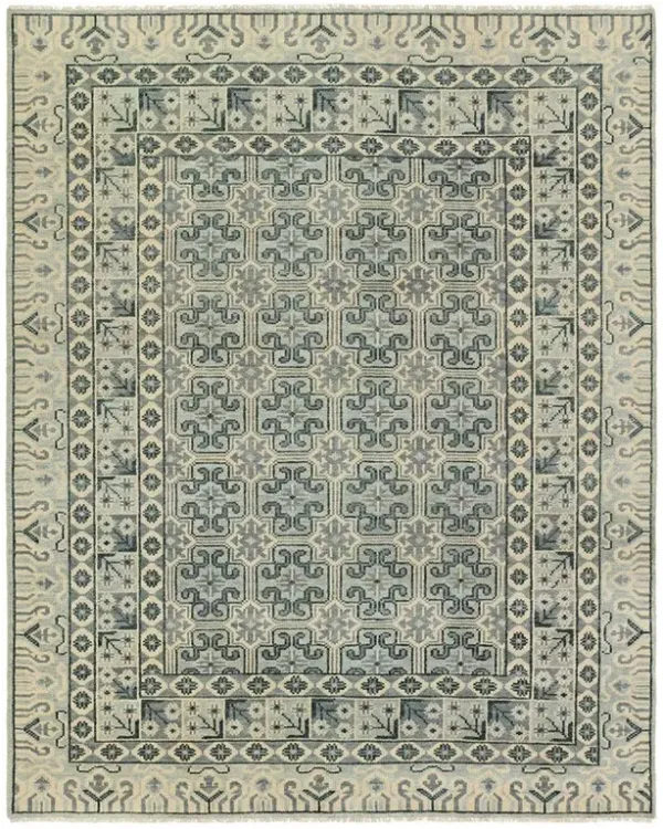 Cohen Updated Traditional Blue Wool Patterned Hand Knotted Rug - 9'x12'
