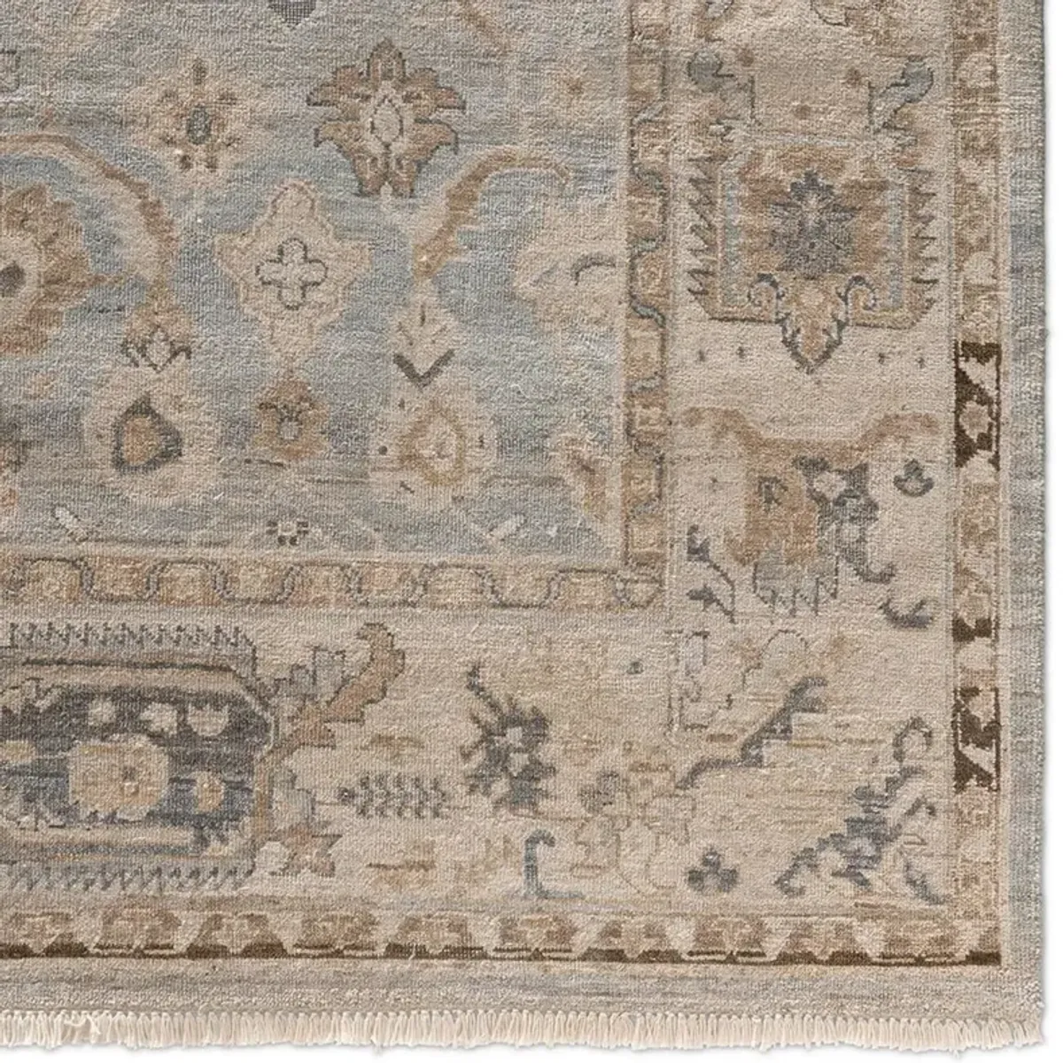 Liorae Updated Traditional Light Blue Wool Ushak Patterned Hand Knotted Rug - Sample