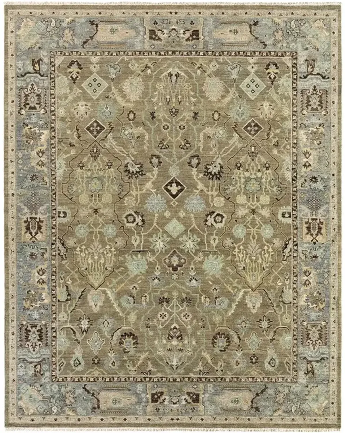 Liorae Updated Traditional Green Wool Ushak Patterned Hand Knotted Rug - 10'x14'