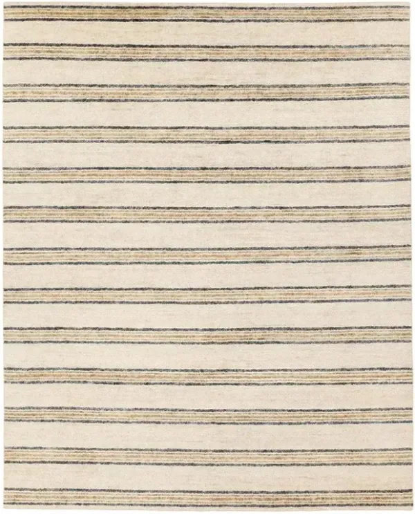 Daevan Coastal Beach Beige Wool Striped Patterned Hand Knotted Rug - Sample