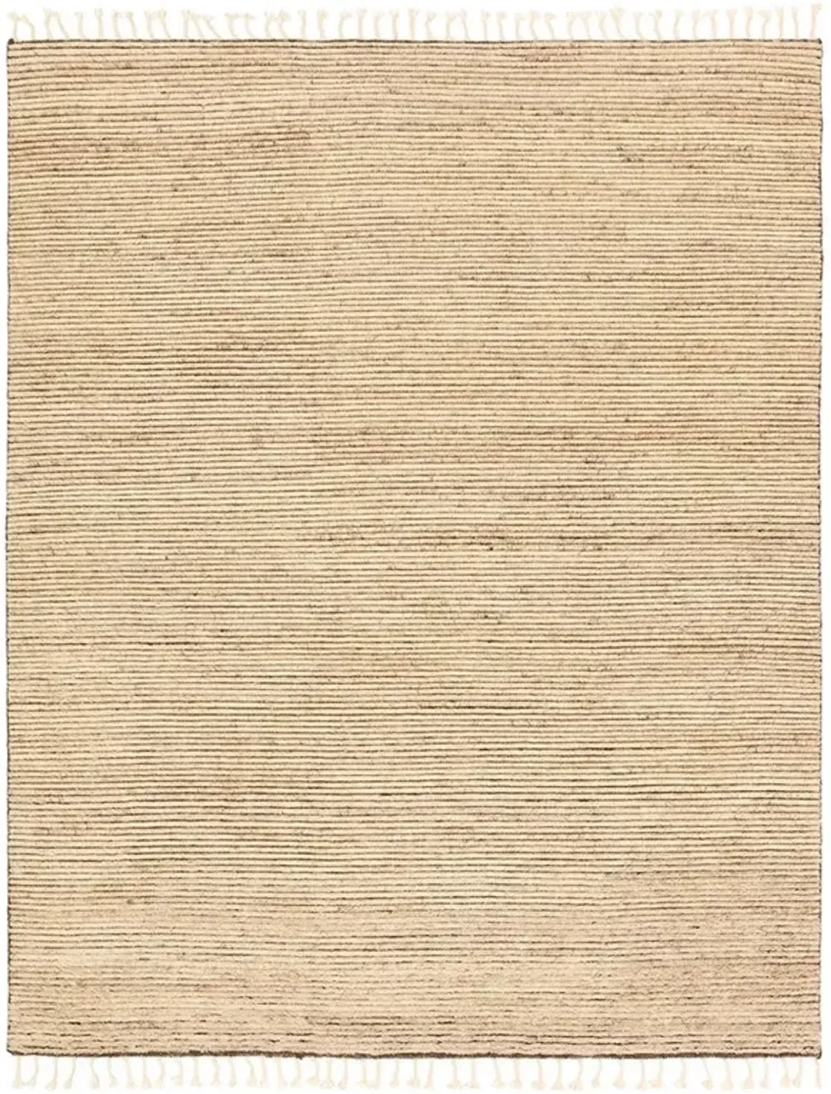 Avira Coastal Beach Tan Wool Fringed Solid Hand Knotted Rug - Sample