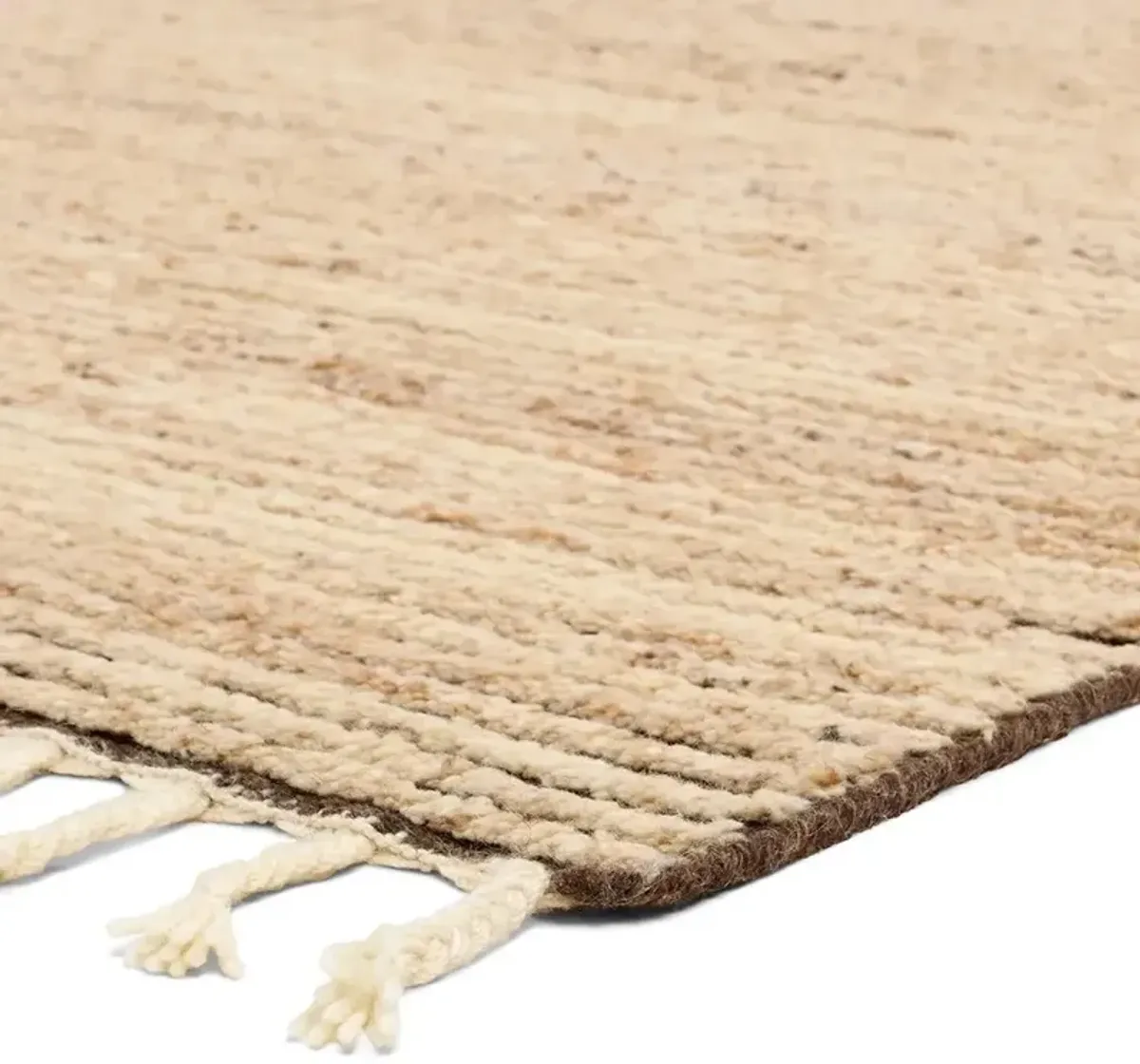 Avira Coastal Beach Tan Wool Fringed Solid Hand Knotted Rug - 9'x12'