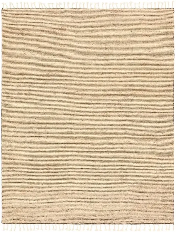 Avira Coastal Beach Tan Wool Fringed Solid Hand Knotted Rug - 9'x12'