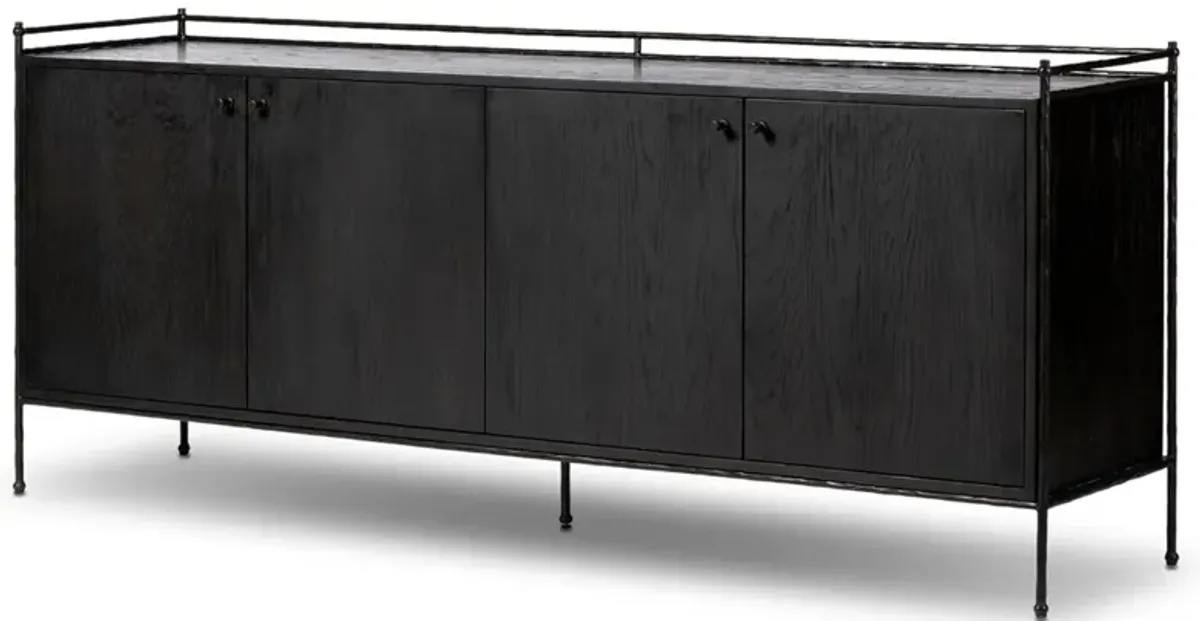 Casandra Updated Traditional Charcoal Oak Bronze Metal Media Cabinet - 83"