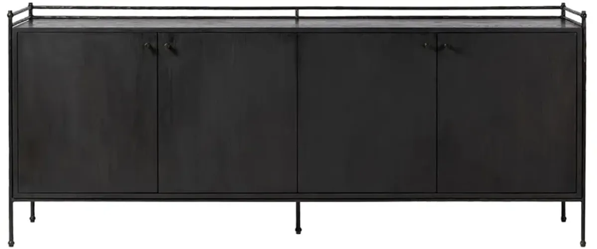 Casandra Updated Traditional Charcoal Oak Bronze Metal Media Cabinet - 83"