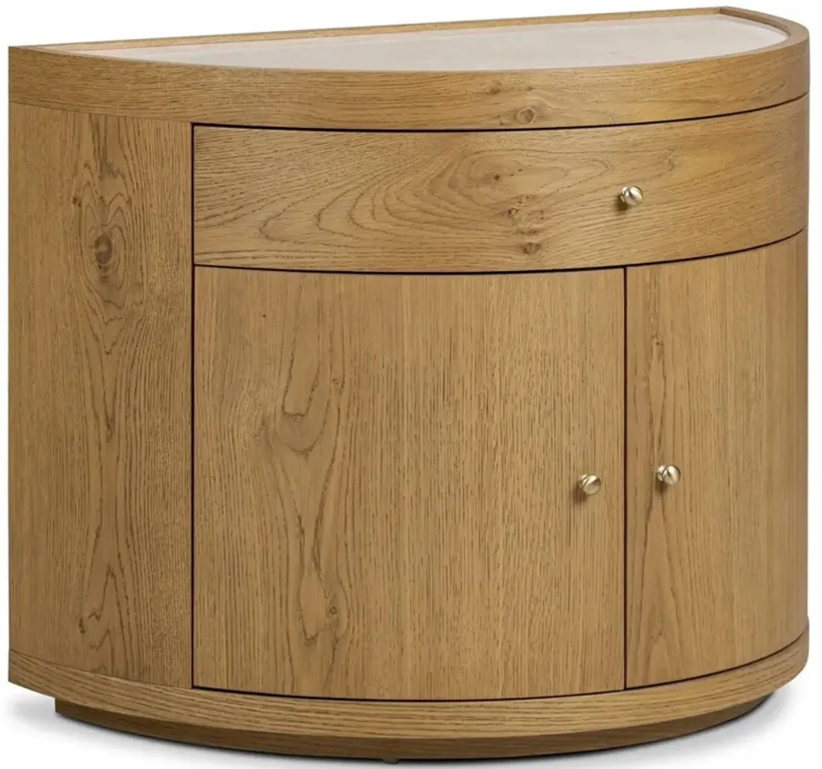 Cordova Modern Classic Cream Marble Brown Oak Demilune Nightstand