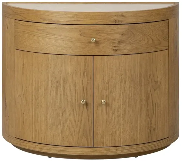 Cordova Modern Classic Cream Marble Brown Oak Demilune Nightstand