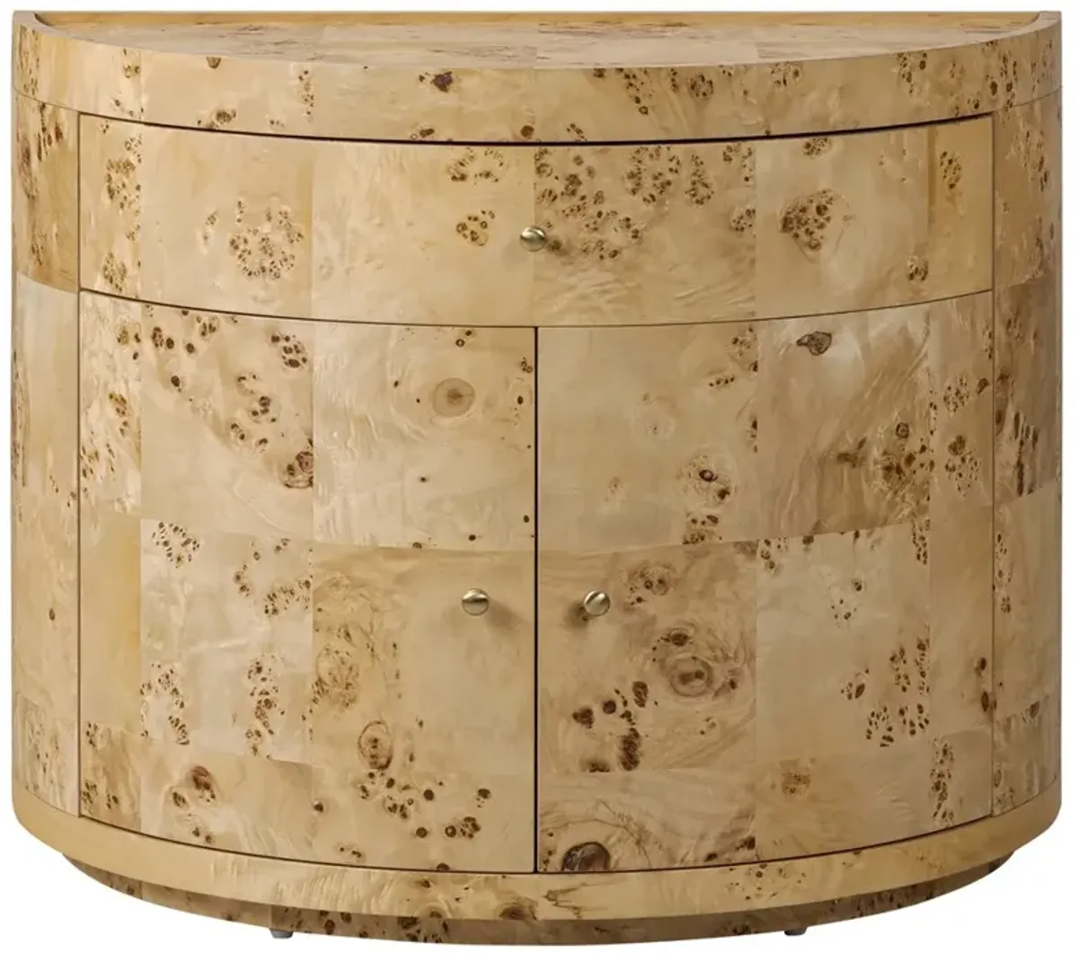 Cordova Modern Classic Brown Burl Demilune Nightstand