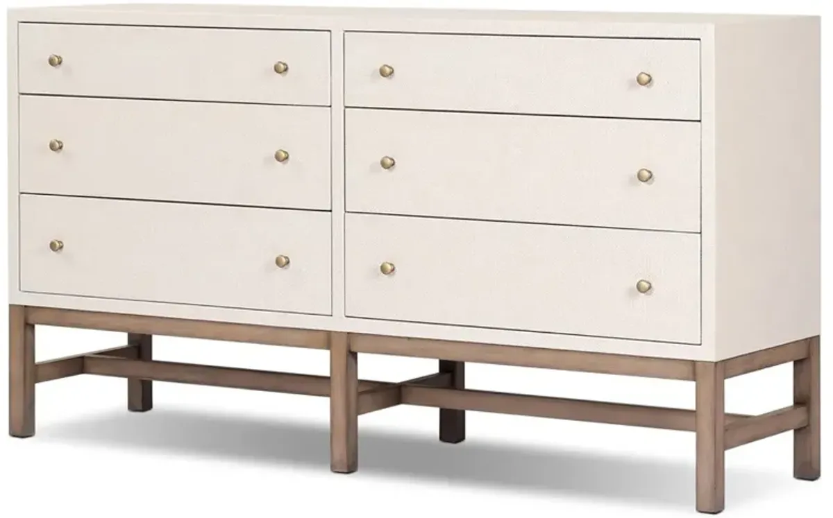 Philip Modern Classic Cream Raffia Mahogany Wood Double Dresser