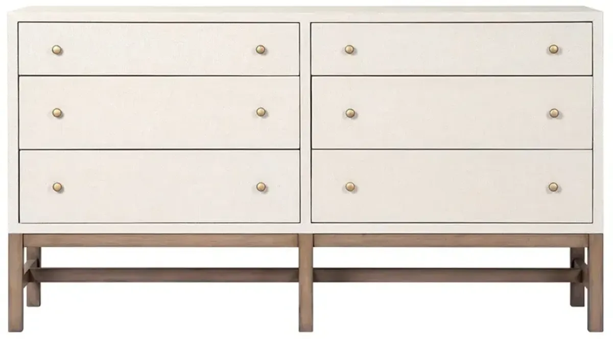 Philip Modern Classic Cream Raffia Mahogany Wood Double Dresser