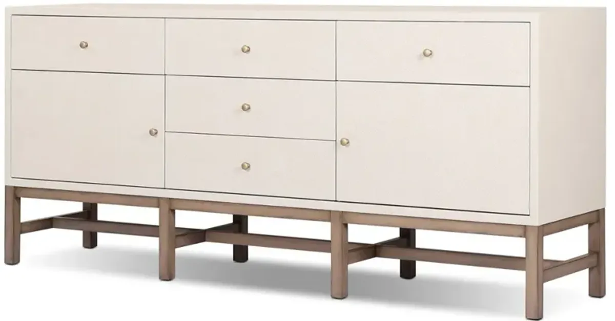 Philip Modern Classic Cream Raffia Mahogany Wood Media Cabinet - 78"