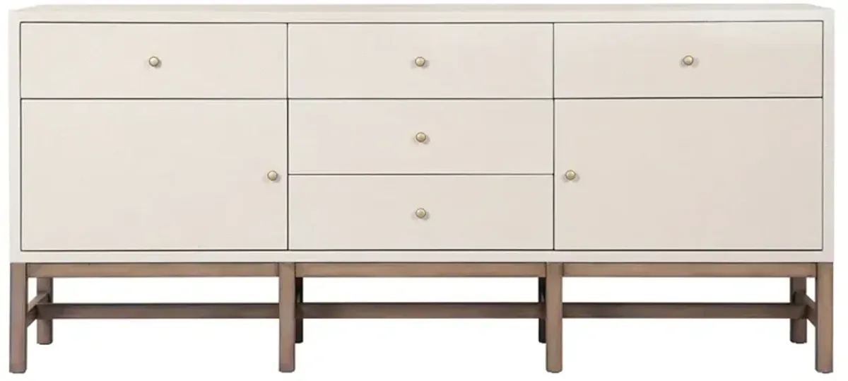 Philip Modern Classic Cream Raffia Mahogany Wood Media Cabinet - 78"