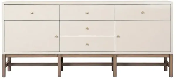 Philip Modern Classic Cream Raffia Mahogany Wood Media Cabinet - 78"