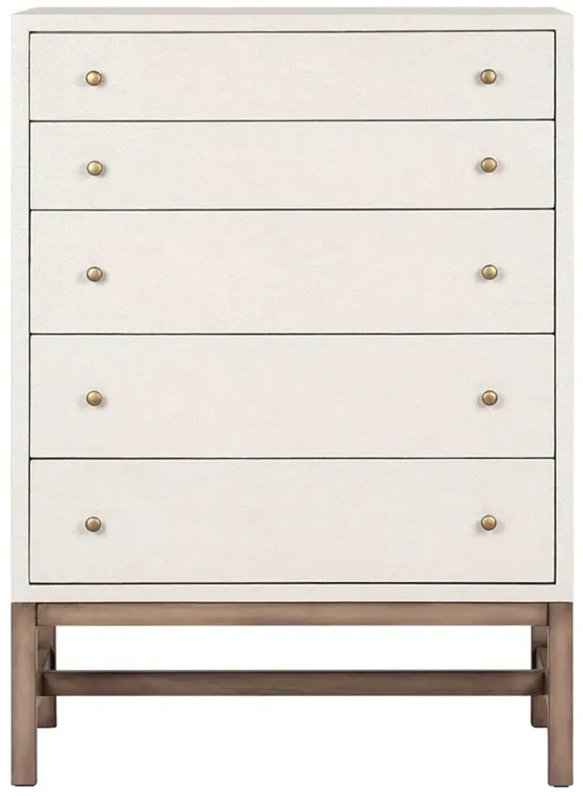 Philip Modern Classic Cream Raffia Mahogany Wood Tall Dresser